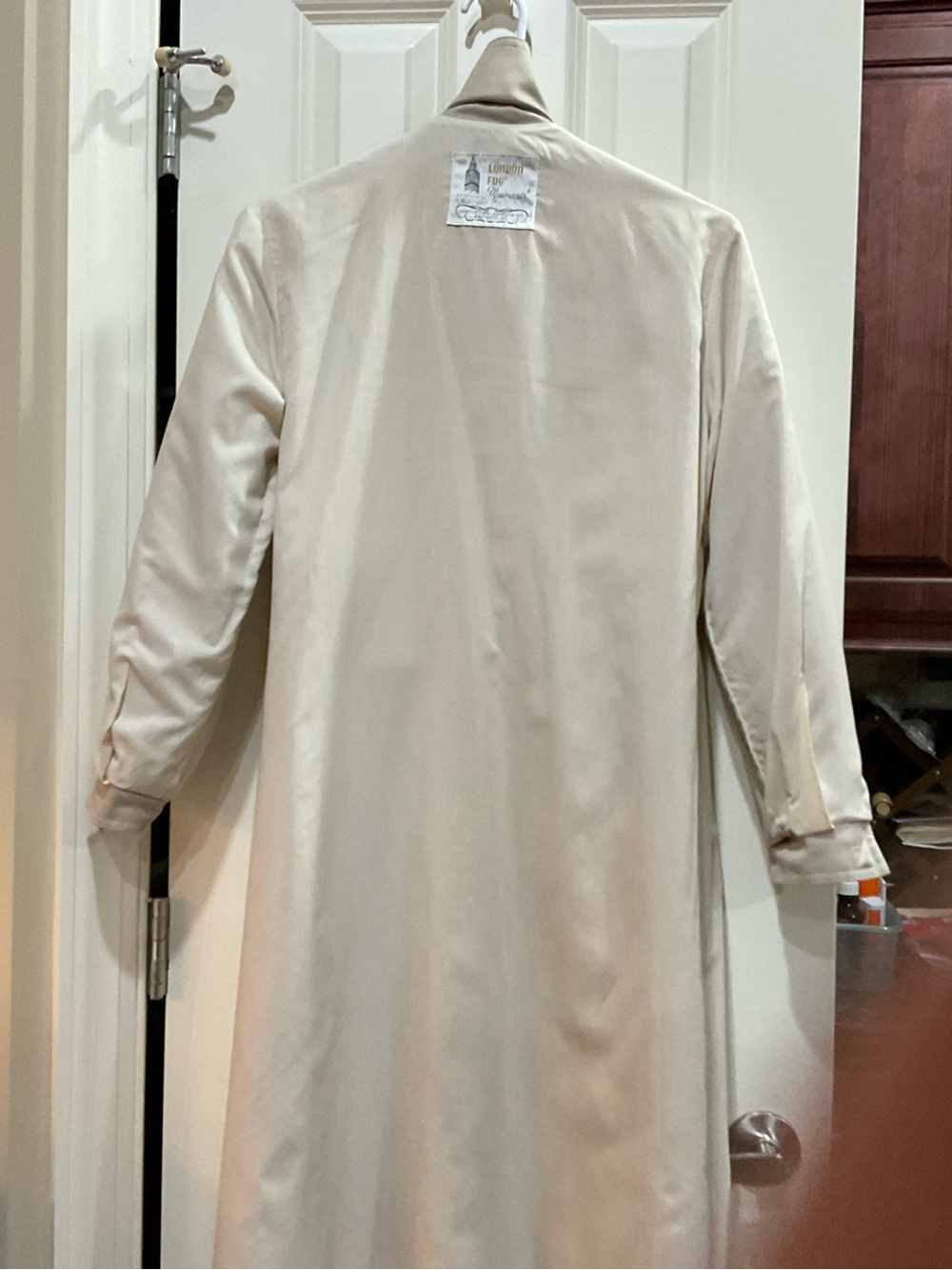 London Fog Neutral Beige Long Trench Coat with Belt - Picture 6 of 7